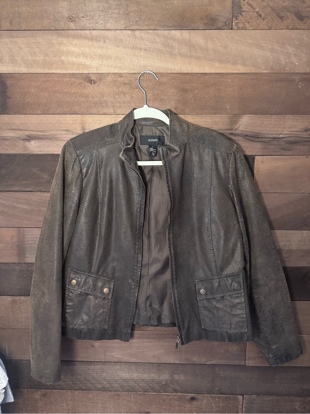 Alfani Brown Textured Leather Jacket